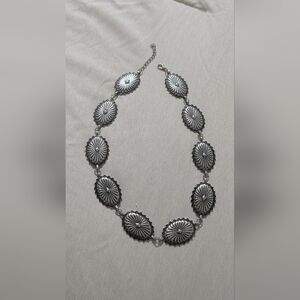 Western Concho Chic Silver Oval Necklace